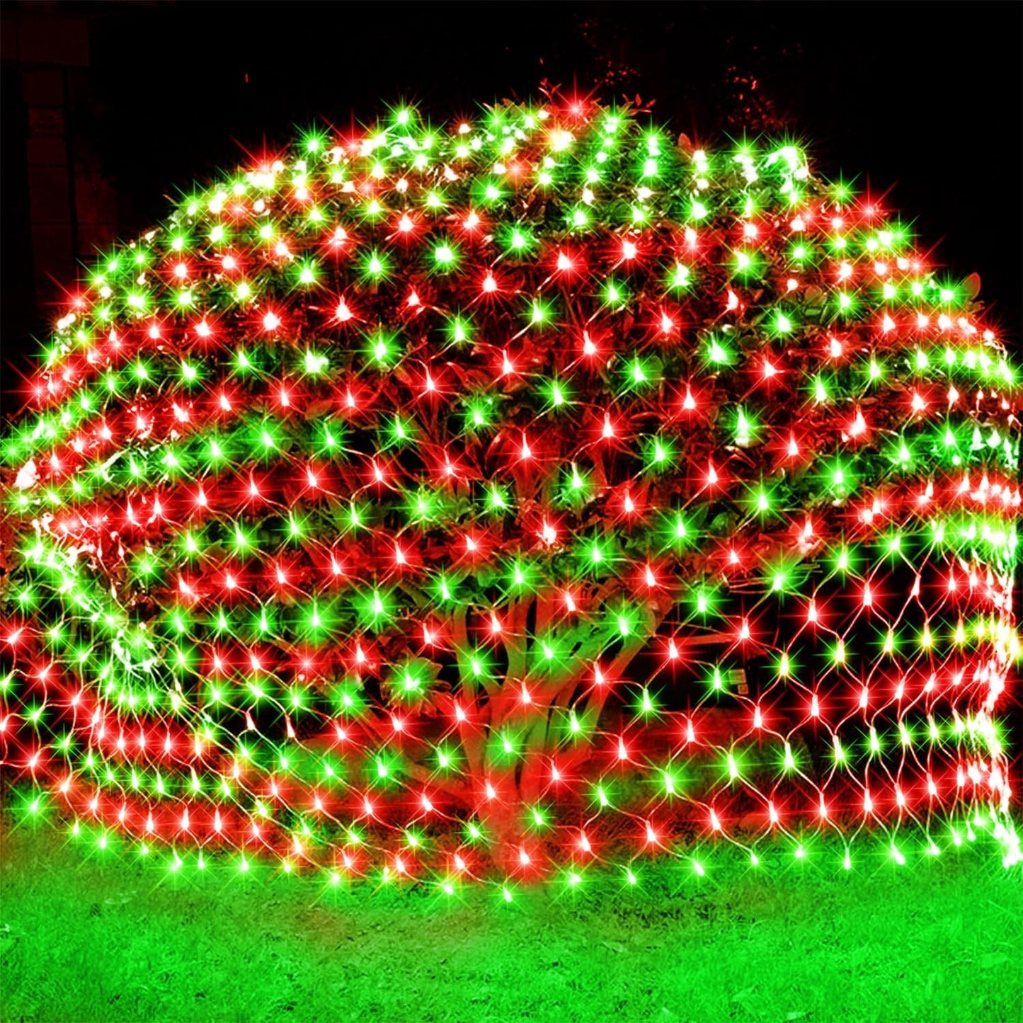 Waterglide Outdoor Christmas Net Lights - 12FT x 5FT 360 LED Waterproof Mesh String Lights | 8 Lighting Modes for Garden & Holiday Decor in Red & Green