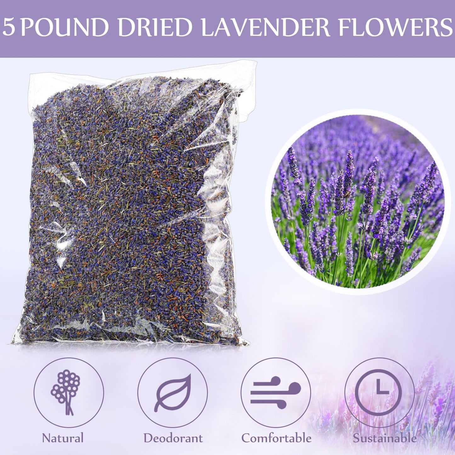 Treela Dried Lavender Bulk Dry Lavender Buds Fragrant Flower Petals for DIY Wedding Gift Crafts Home Fragrance Sachets(5 Pound)