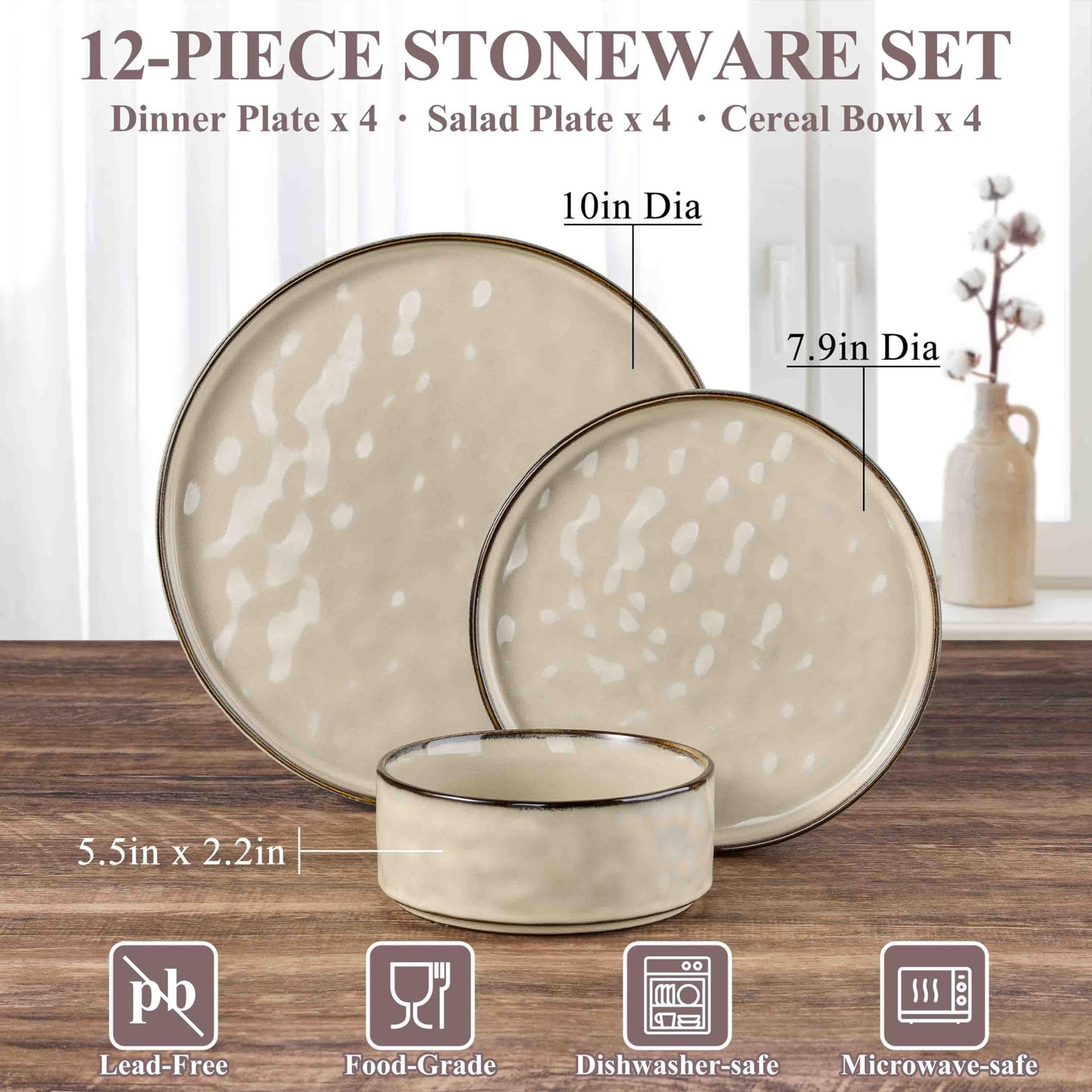 Herogo 12 Pieces Dinnerware Sets, Plates and Bowls Sets Service for 4, Modern Stoneware Dining Dishes, Dishwasher & Microwave Safe, Starry Blue