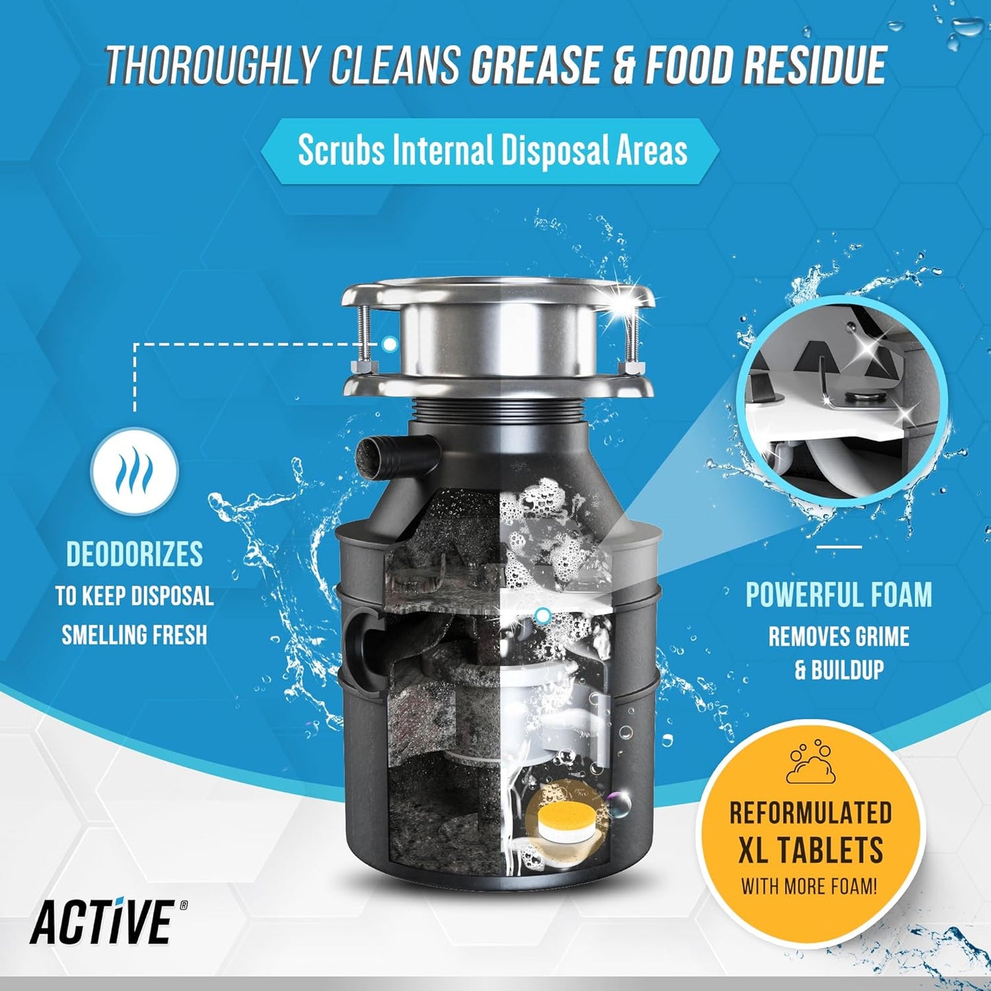 Skiennix Garbage Disposal Cleaner Tablets - Powerful Citrus Foam Deodorizer | 24 Pack for Fresh Kitchen Drain Care