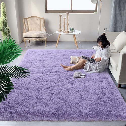 DweIke Fluffy Area Rug 5x8 Lavender Purple, Ultra Soft Shaggy Plush Carpet for Living Room Bedroom Nursery, Non-Slip Fuzzy Rugs for Kids Boys Girls, Aesthetic Indoor Floor Mat for Home Dorm Decor
