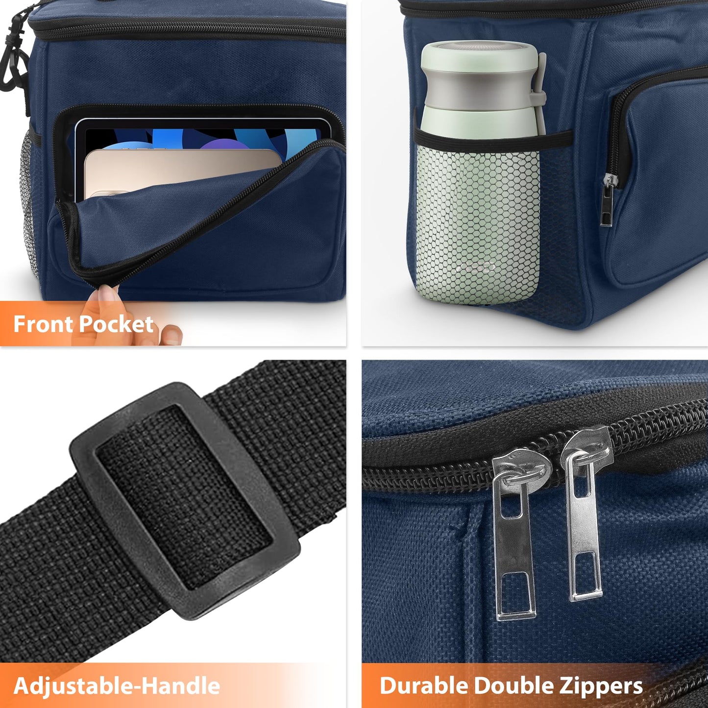 BPTAKOO Insulated Lunch Bag for Women Men, Large Reusable Lunch Box for Work Office Picnic Hiking Beach - Leakproof High Capacity Foldable Adults Cooler Tote Bag with Adjustable Shoulder Strap, Blue