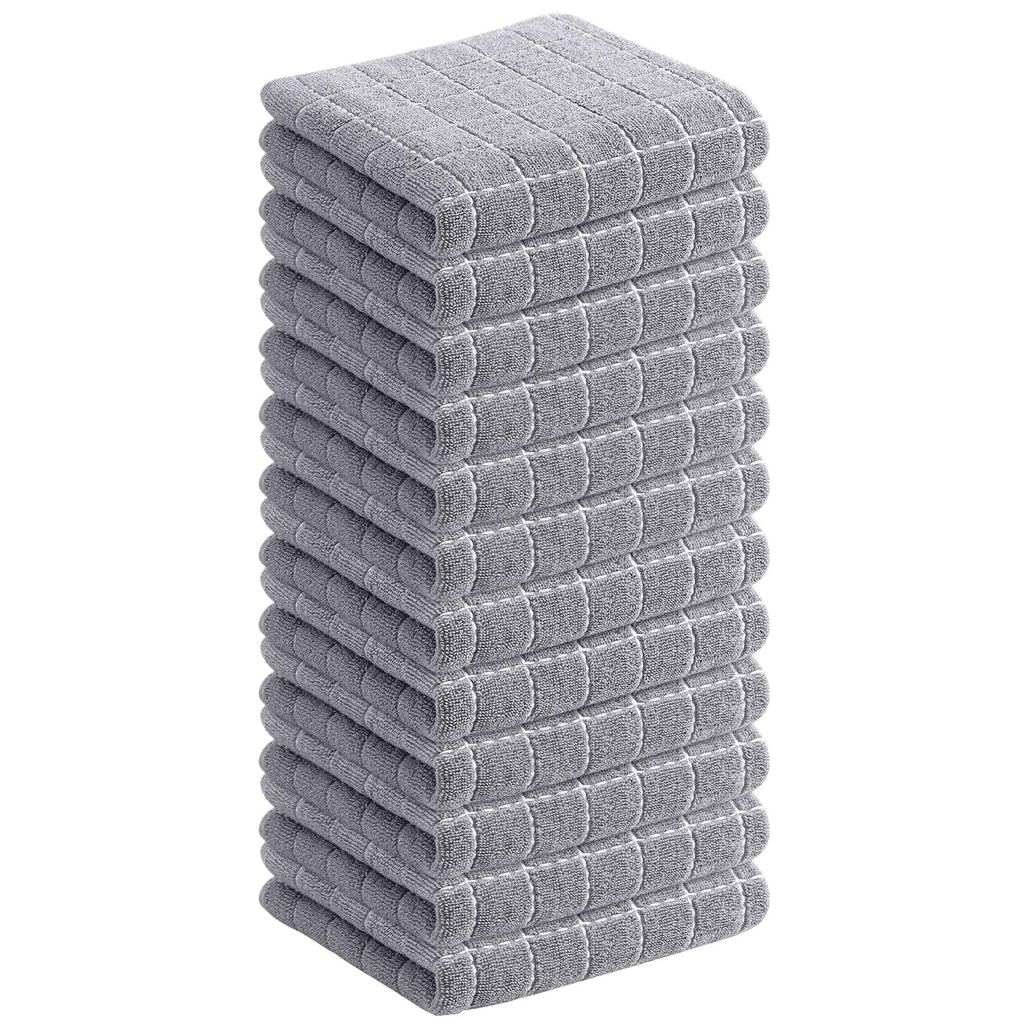 Homaxy 100% Cotton Terry Kitchen Dish Cloths, Ultra Soft and Absorbent Dish Towels for Kitchen, Suitable for Drying and Washing Dishes, 12 Pack, 12 x 12 Inches, Light Grey