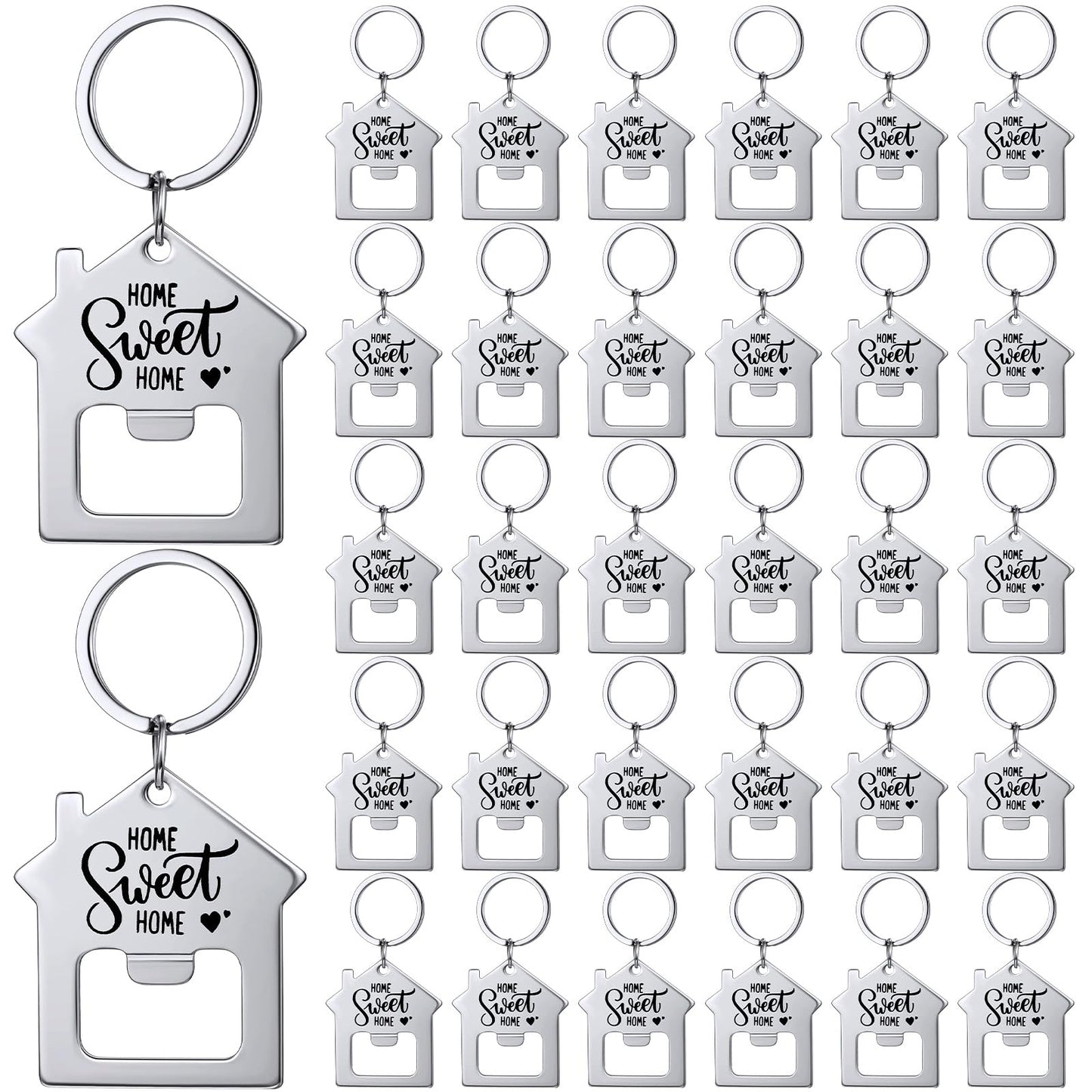 Jingmore 30 Pcs New Home Keychains Bulk Estate Agent Gifts Sweet House Keyrings Housekeeping Gift Housewarming Party Favors (Sweet Home)