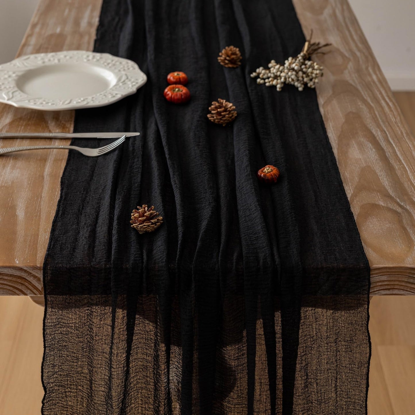 Keketoarrange 3pcs Halloween Table Runner Black Cheesecloth Gauze Rustic Premium Cotton Cheese Cloth Table Runner 120 Inch 10 FT for Wedding Bridal Baby Shower Long Sheer Boho Decorations
