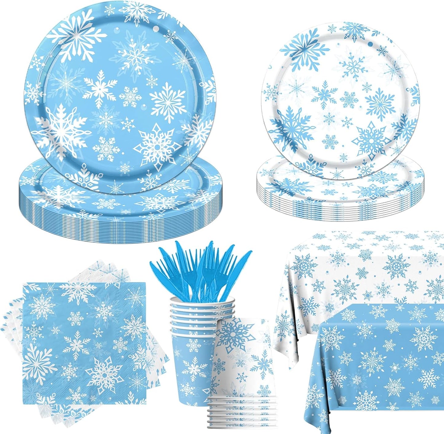 Regine Switzerland 142-Piece Winter Snowflake Party Set - Blue & White Tableware for Christmas & New Year Celebrations