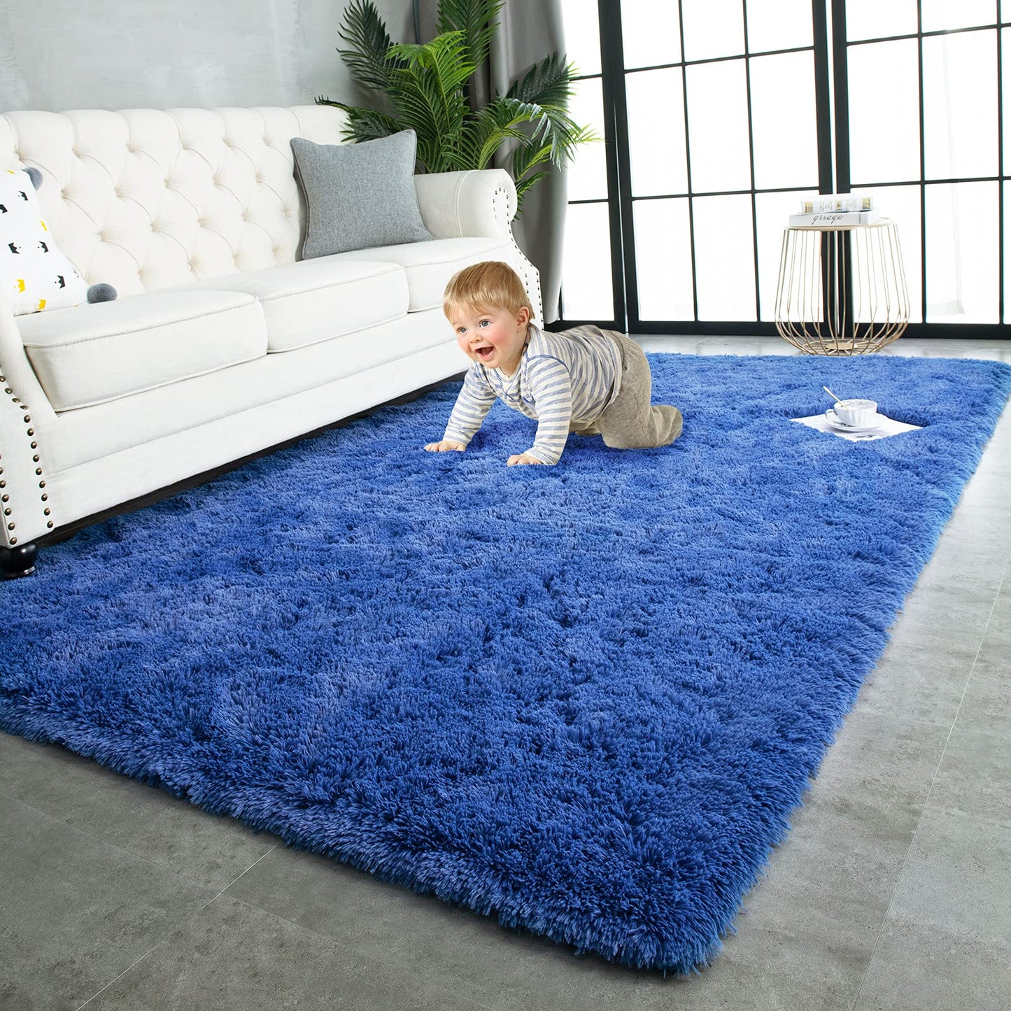 TWINNIS Super Soft Shaggy Rugs Fluffy Carpets, 5x8 Feet, Indoor Modern Plush Area Rugs for Living Room Bedroom Kids Room Nursery Home Decor, Upgrade Anti-Skid Rectangular Fuzzy Rug, Indigo