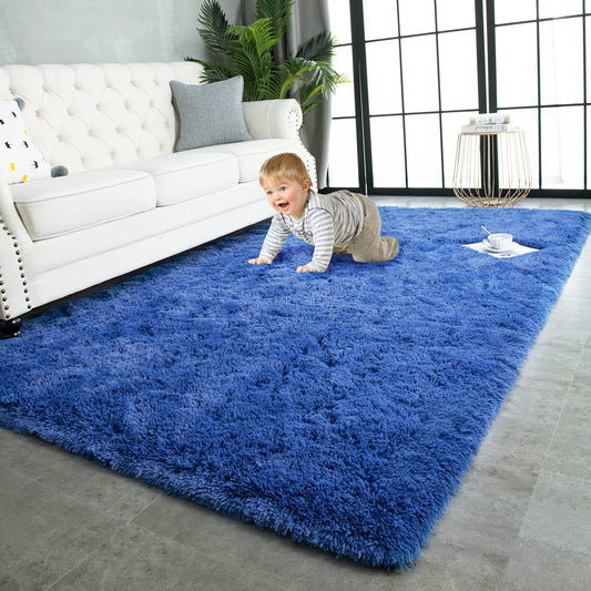 TWINNIS Super Soft Shaggy Rugs Fluffy Carpets, 5x8 Feet, Indoor Modern Plush Area Rugs for Living Room Bedroom Kids Room Nursery Home Decor, Upgrade Anti-Skid Rectangular Fuzzy Rug, Indigo