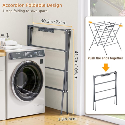 HOMIDEC Drying Rack - Large 12-Pole Foldable Laundry Rack with Sock Clips | Portable Indoor/Outdoor Use, Silver