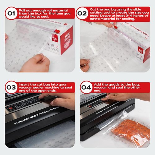 FORJARS Vacuum Sealer Bags Rolls - Airtight Food Storage & Sous Vide Cooking | 7.5 Mil Thickness (8IN x 50FT)