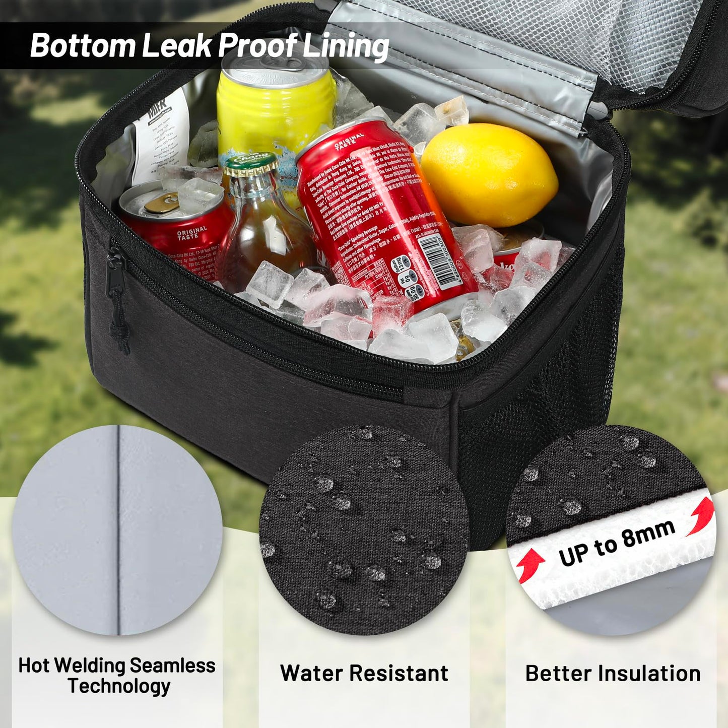 MIER 2 Compartment Lunch Bag for Men Women, Leakproof Insulated Cooler Bag for Work, Dark Grey, Medium