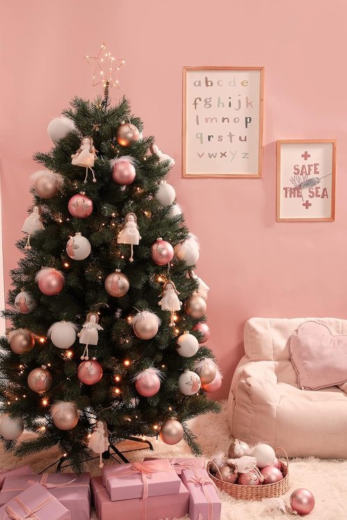 DN DECONATION Pink Christmas Ornaments - Girly Angel Tree Decor | Glass Ball for Festive Celebrations