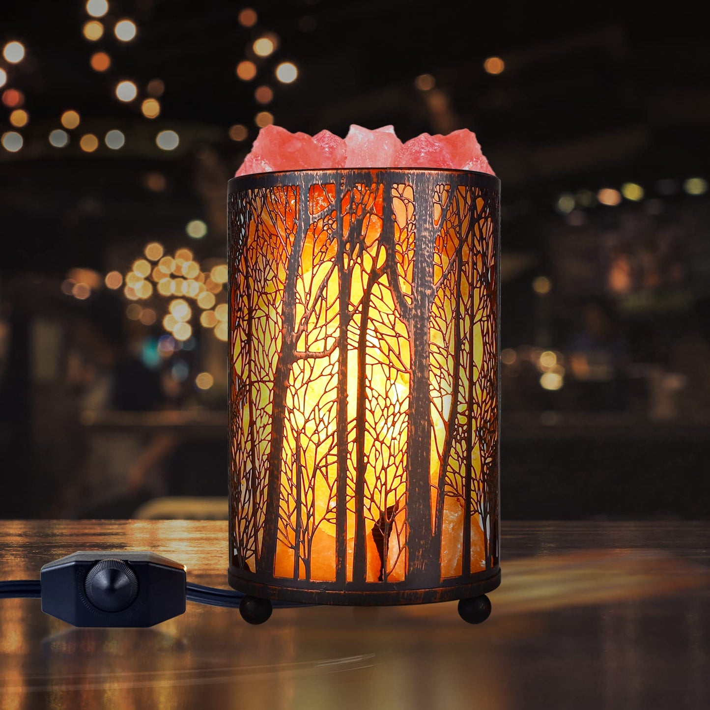 Himalayan Pink Salt Lamp, Natural Salt Rock Lamp with Retro Forest Basket and Dimmer Switch, Romantic Night Light Plug in, Decor Desk Lamp