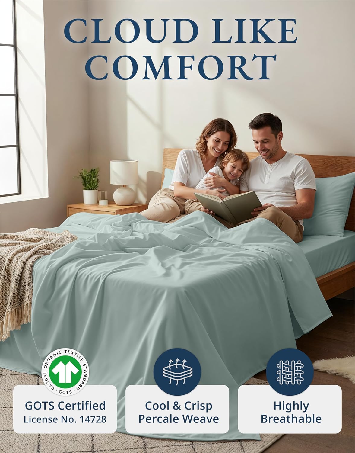 LANE LINEN Organic Cotton Twin Bed Sheet Set - Eco-Friendly, Mercerized, 15" Deep Pocket - French Blue