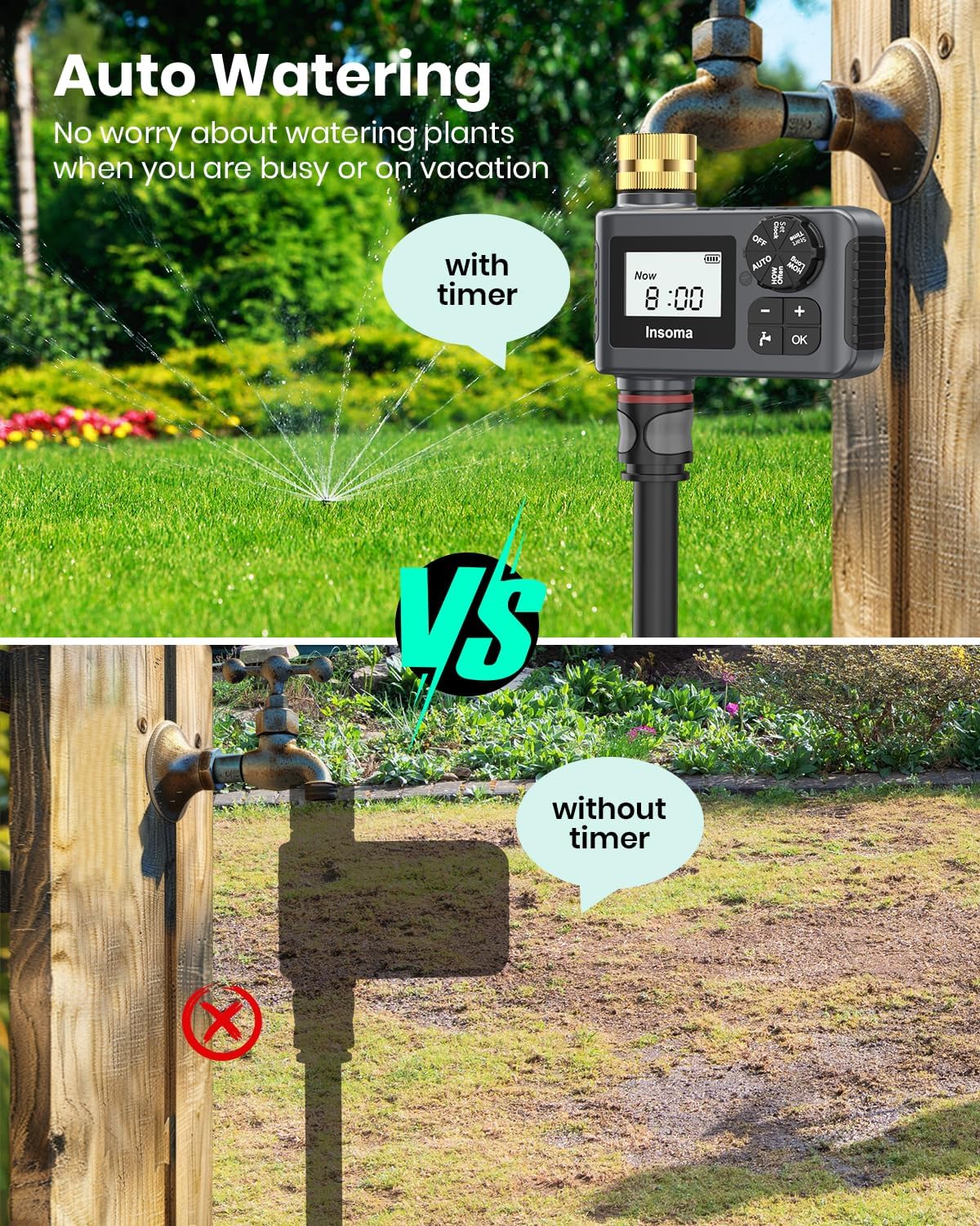 Skiennix Water Timer - 2 PCS Brass Inlet Sprinkler Timer with Rain Delay & Automatic Drip Irrigation