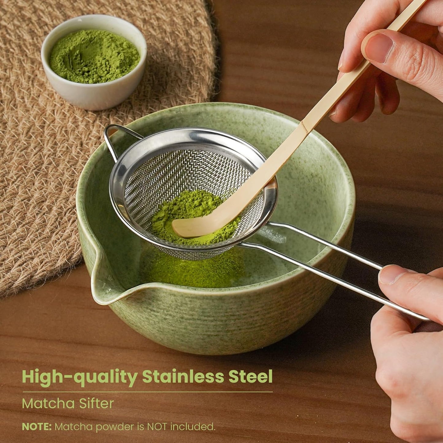 Skiennix Matcha Whisk Set - Complete 5-Piece Kit with Ceramic Bowl, Bamboo Chasen & Stainless Steel Sifter