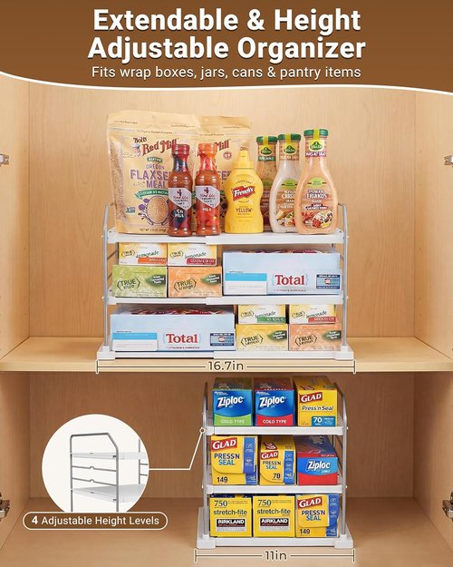EVERIE 3-Tier Kitchen Cabinet Organizer - Adjustable Heavy-Duty Shelf Rack for Wraps & Snacks (11–16.7 in Wide)
