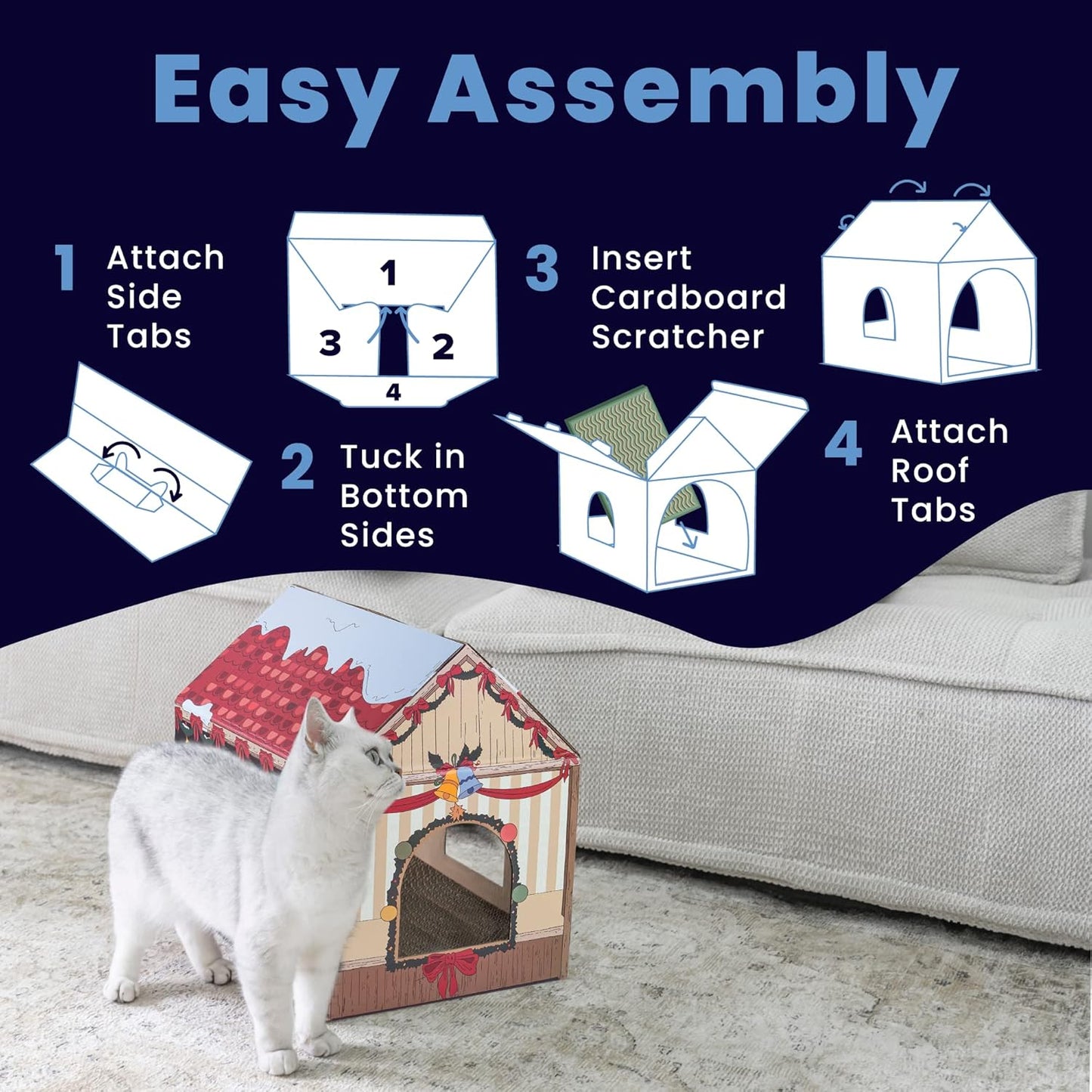 LiBa Cat House - Cardboard Cat Bed with Scratch Pad & Catnip | Indoor Cat Scratcher for Cozy Comfort
