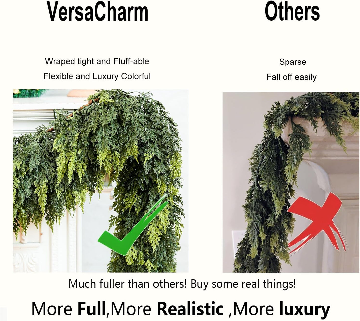 Skiennix 6FT Extra Full Christmas Garland - Lush Realistic Cedar Decor for Indoor/Outdoor Holiday Use