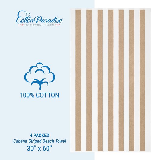 Cotton Paradise Beach Towels - Extra Large 30x60 Inches, Soft Absorbent Quick Dry, Beige | 4 Pack