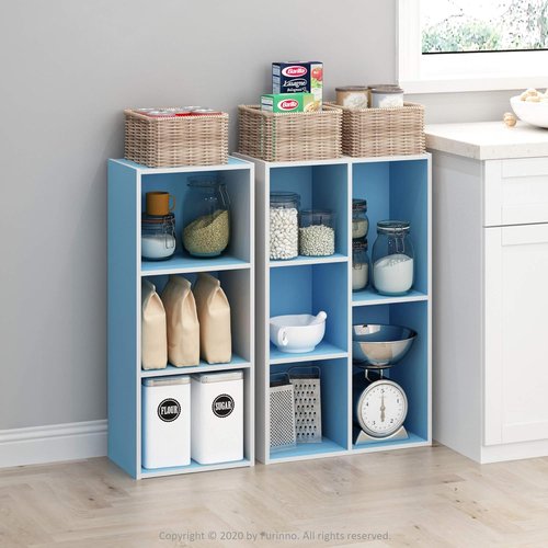 Furinno LUDER 3-Cube Bookshelf - Easy Assembly Bookcase for Living Room & Home Office | White/Light Blue, 9.3 x 12 x 31.5