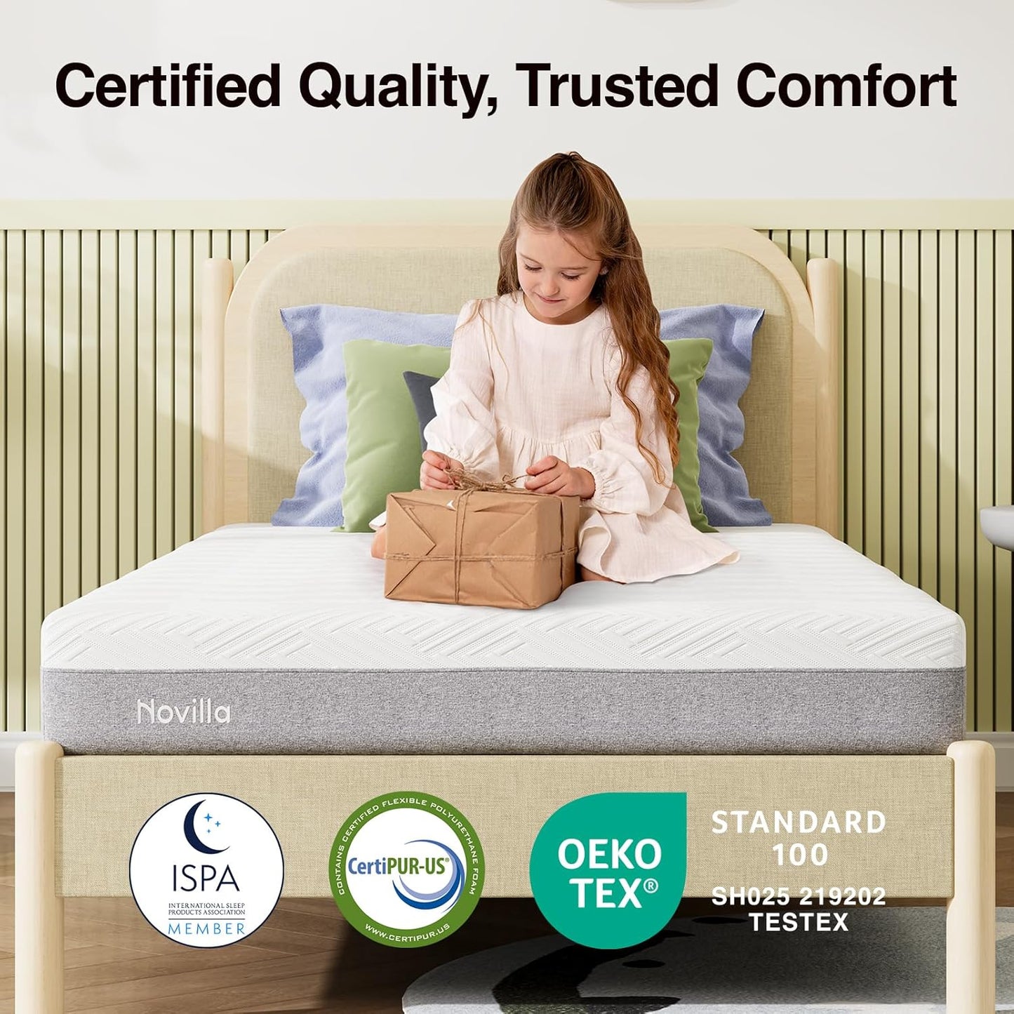Novilla Twin XL Mattress - 8-Inch Memory Foam for Pressure Relief & Plush Comfort | Grey & White
