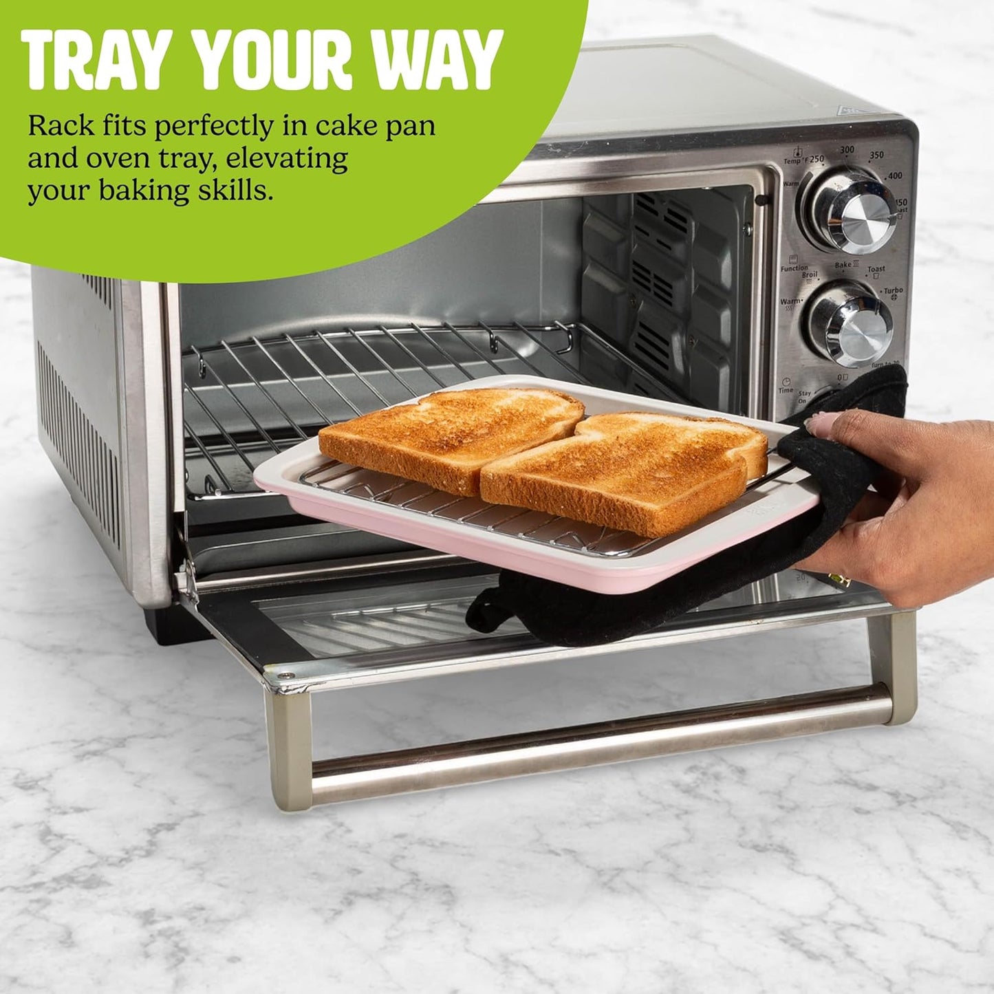 Tasty Nonstick Baking Set - 3-Piece Carbon Steel Toaster Oven Bakeware in Pink