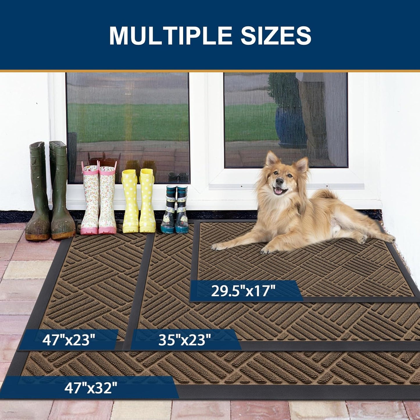 Smiry Heavy Duty Outdoor Doormat - Non-Slip Natural Rubber | Easy Clean, Low Profile, 29.5x17, Brown