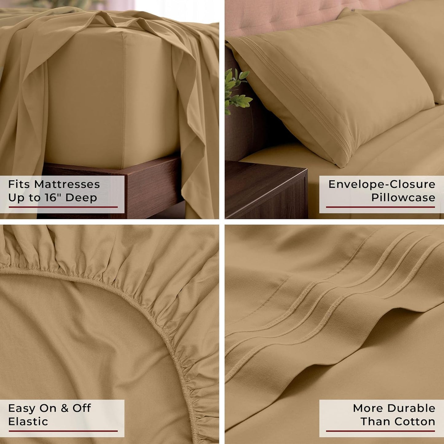 Mellanni California King Sheets Set - 4 PC Hotel Luxury Bedding | Extra Soft, Cooling, Stain Resistant (Gold)