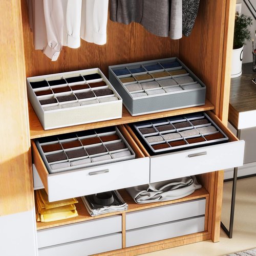 Homsorout Drawer Organizer - Large Fabric Divider for Clothing, Socks & Accessories - Beige