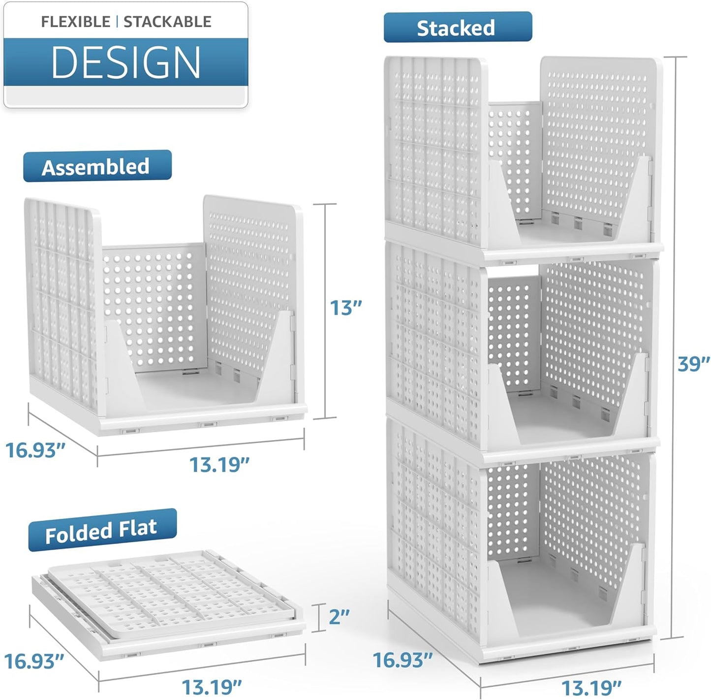 Sorbus Stackable Shelf Organizer Baskets - Versatile Plastic Storage Bins for Closet, Pantry & Bathroom - Open Front Design for Easy Access