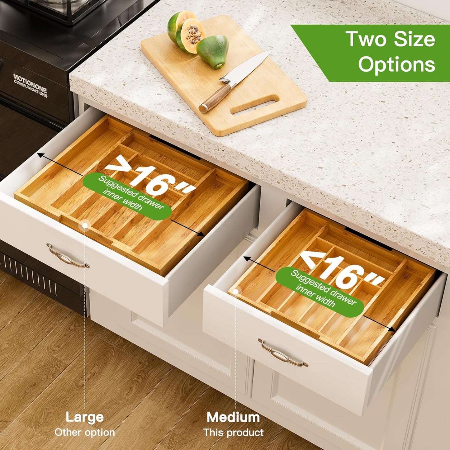 Pipishell Bamboo Drawer Organizer - Adjustable Utensil Holder & Cutlery Tray | Versatile Wood Dividers for Kitchen & Home