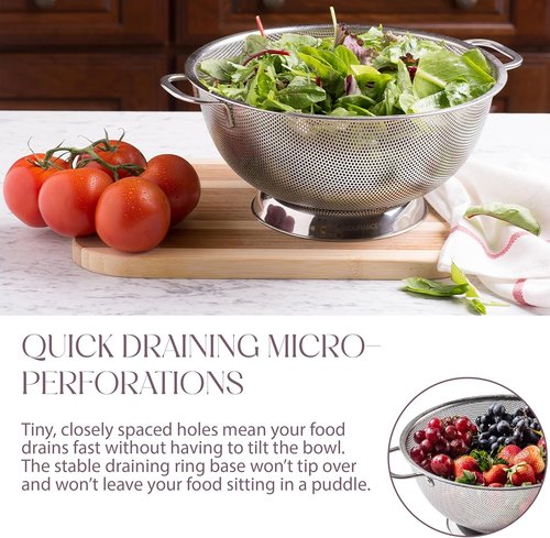 Bellemain Micro-Perforated Stainless Steel Colander - Dishwasher Safe, 3 QT & 5 QT Options