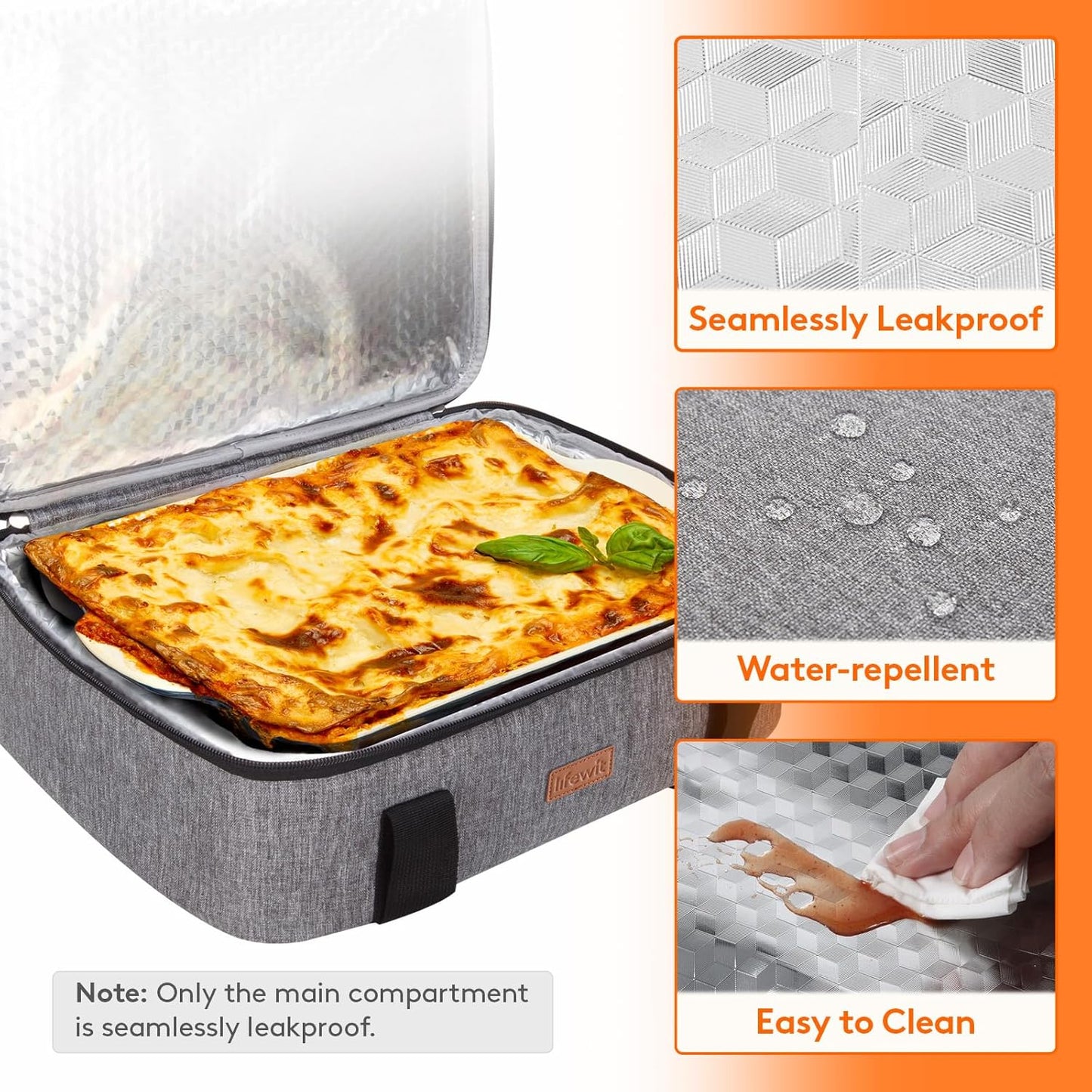 Lifewit Insulated Casserole Carrier - Keeps Food Hot or Cold | Fits 9"x13" Baking Dish - Grey