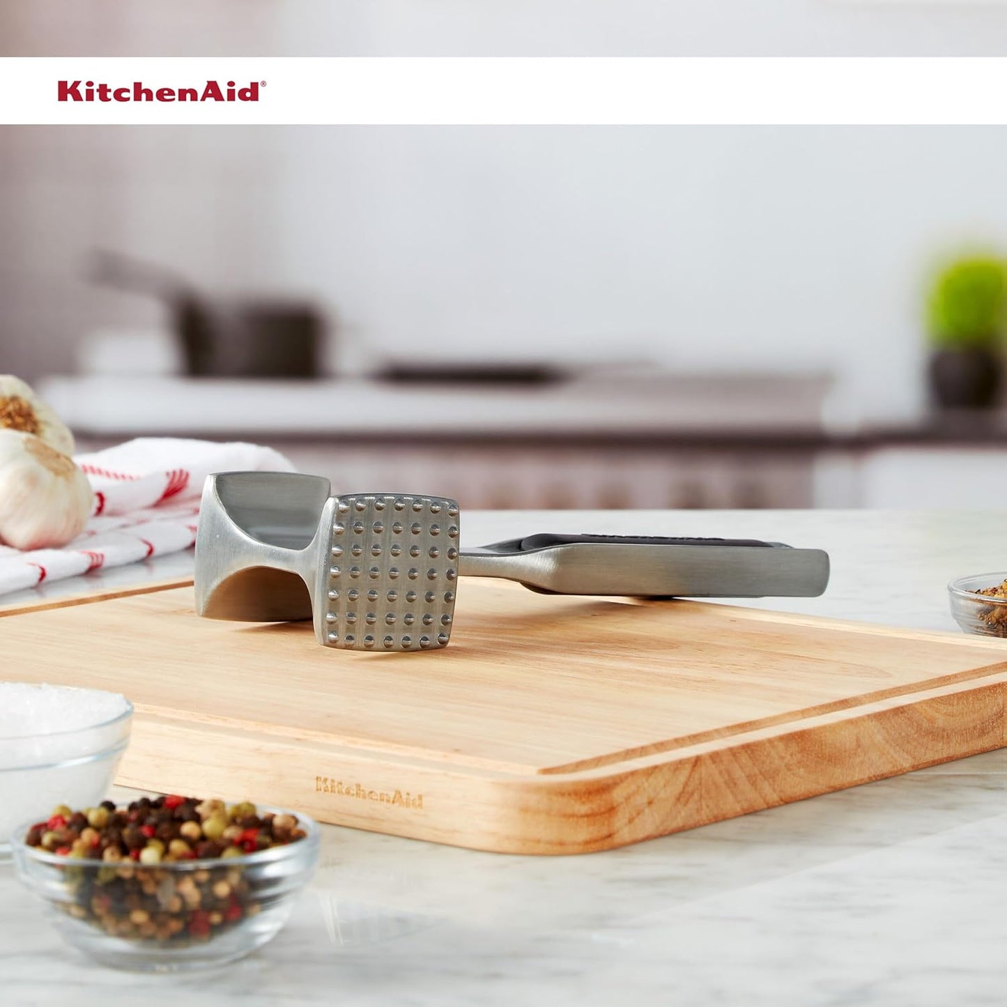 KitchenAid Gourmet Meat Tenderizer - Multi-Sided Design for Pounding Meats & Shellfish | Easy Storage, Black