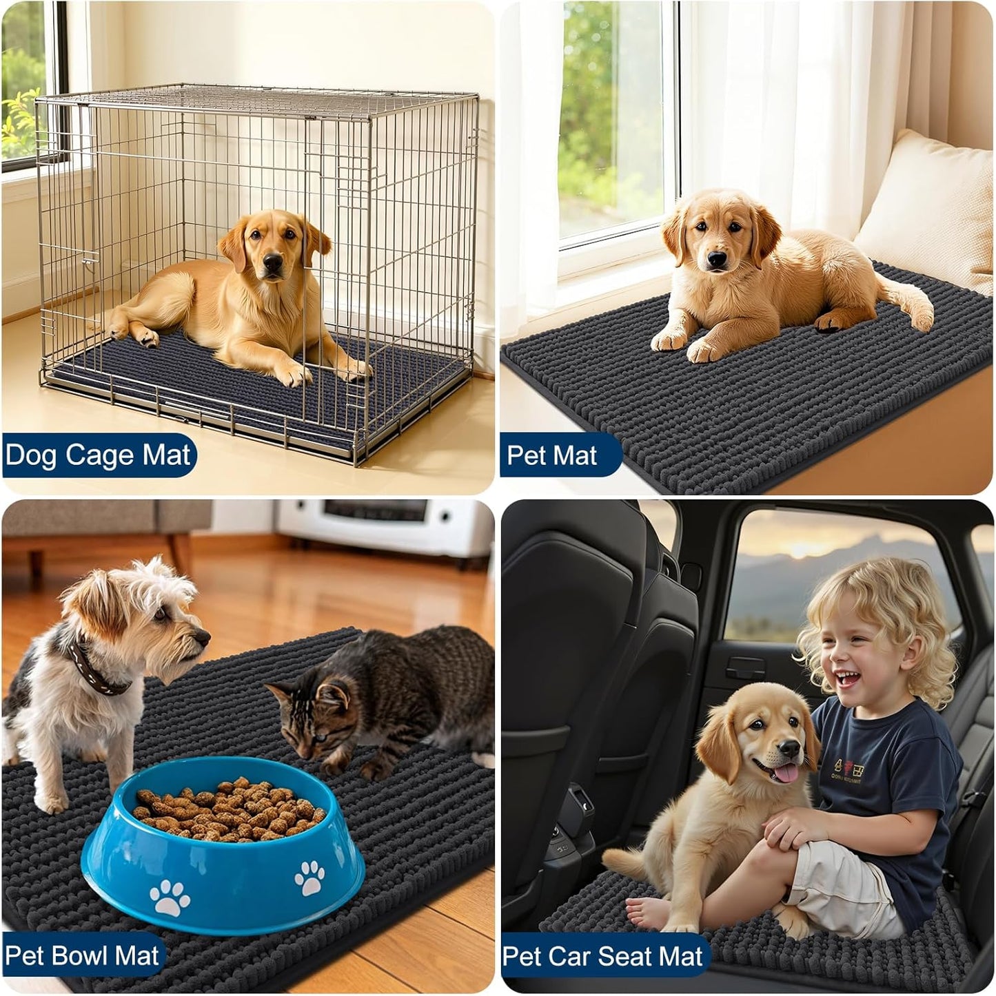OLANLY Dog Door Mat - Ultra Absorbent Chenille Mud Doormat | Non-Slip & Washable 30x20, Dark Grey