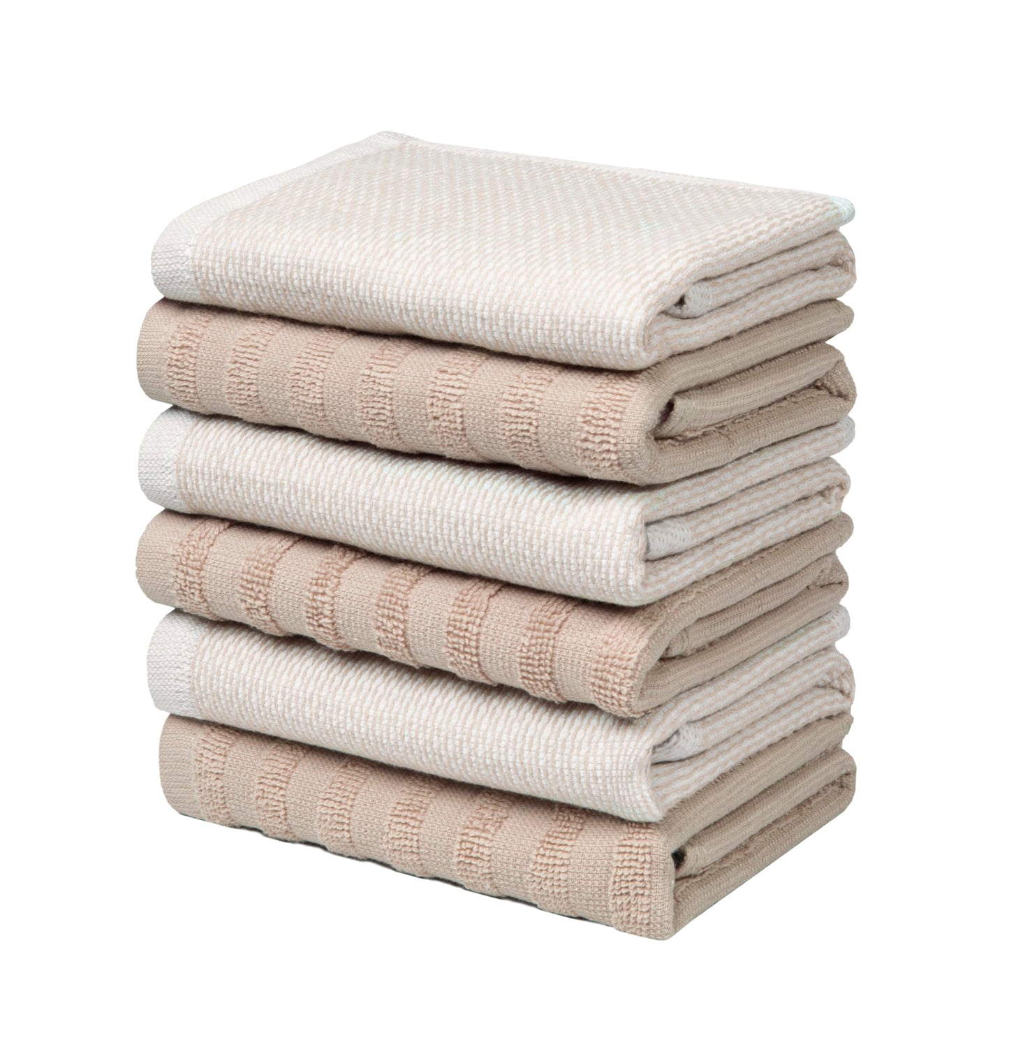 Bumble Premium Dish Cloths 13"x13" (6 Pack) | 100% Natural Ring Spun Cotton | 400 GSM | Highly Absorbent & Soft |Yarn Dyed & Solid Dyed Terry Dish Cloth Set - Tan