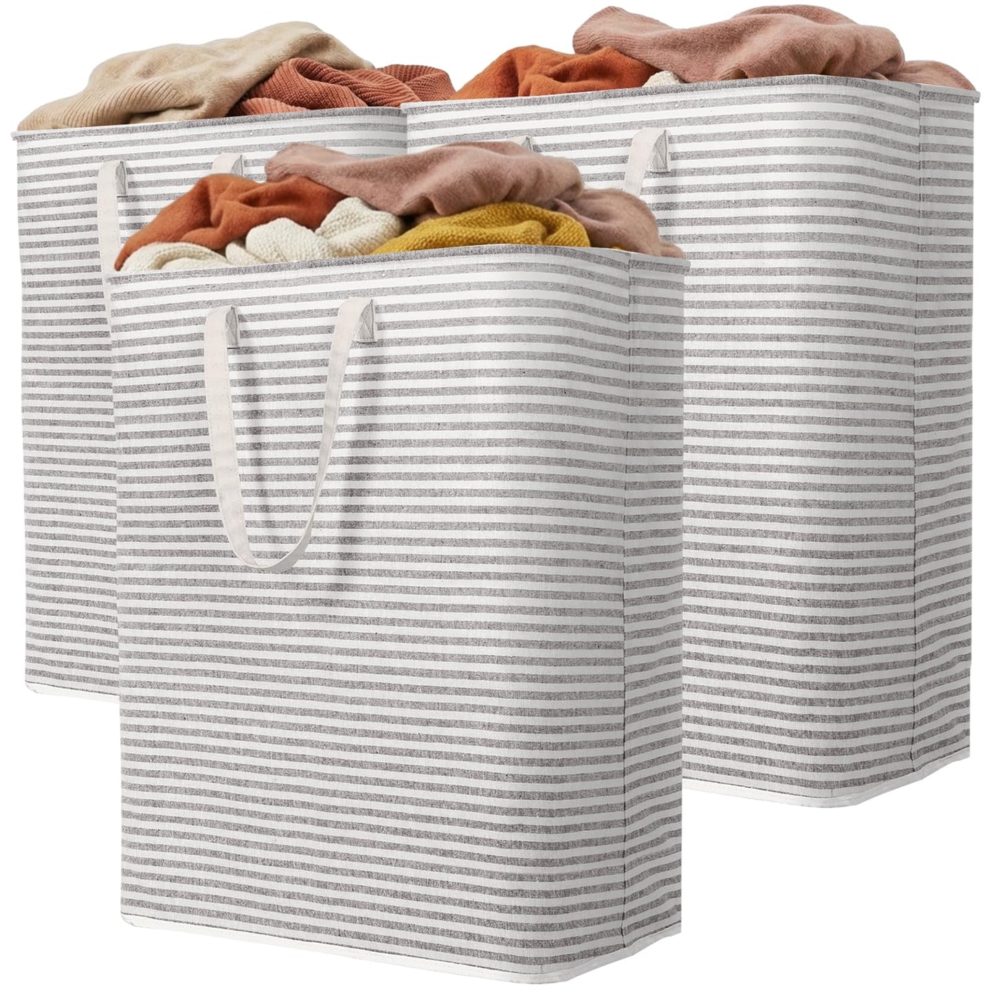 Lifewit 3 Pack Laundry Basket 125L Each, Collapsible Clothes Hamper with Reinforced Handles, Freestanding Waterproof Design for Bedroom and Laundry Room, Grey 375L Total