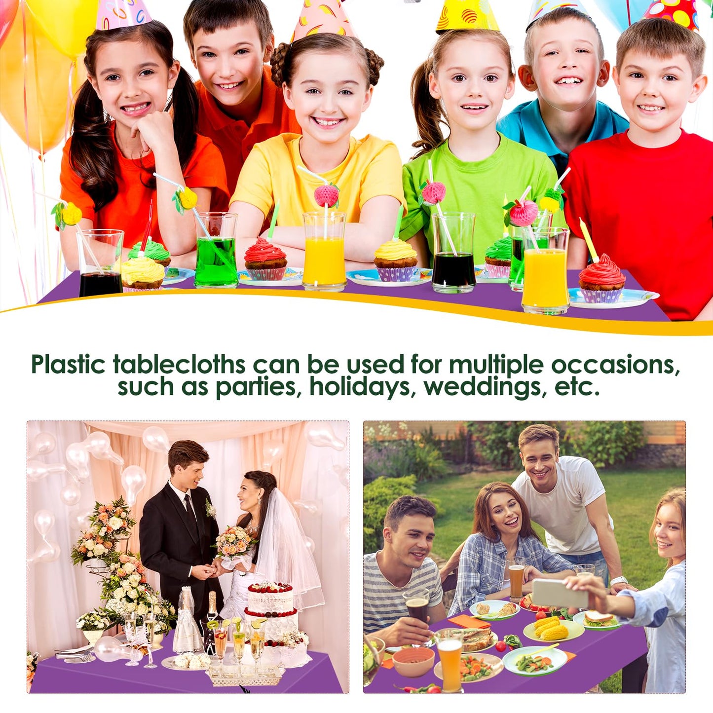 Xnluothsk Purple 5 Pack 54 x 108 Inch Plastic Tablecloth Disposable Tablecloth for Rectangle Table, Party Plastic Table Cloth