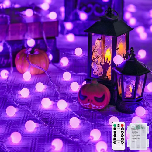 JMEXSUSS 100 LED Purple Globe String Lights - 33ft Battery Operated Fairy Lights with Remote for Indoor/Outdoor Decor