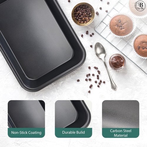 Fusion Bliss Nonstick Baking Sheets Set – 3-Piece Heavy Duty Carbon Steel Oven Pans for Roasting & Cookie Baking – Deep Rimmed Cookie Sheet Pan Set – Kitchen Cookware Essentials