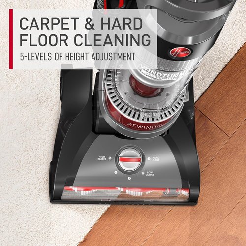 Hoover WindTunnel Cord Rewind Pro Bagless Vacuum Cleaner - Multi-Cyclonic Filtration, 25ft Cord, 5-Height Adjustment