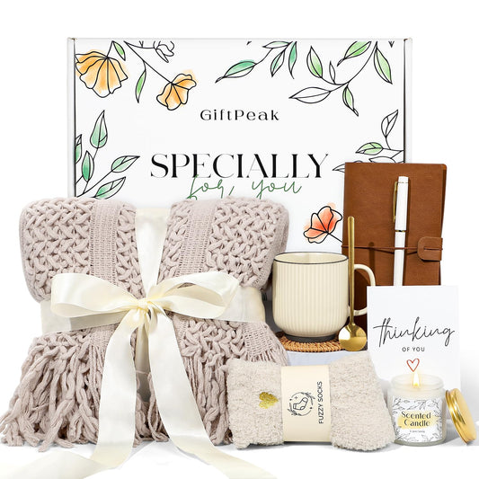 Gifts for Women, Get Well Soon Gifts for Women, Sympathy Gift Baskets, Thinking of You Care Package for Women, Self Care Gifts for Women, After Surgery Feel Better Gifts Blanket (Khaki)