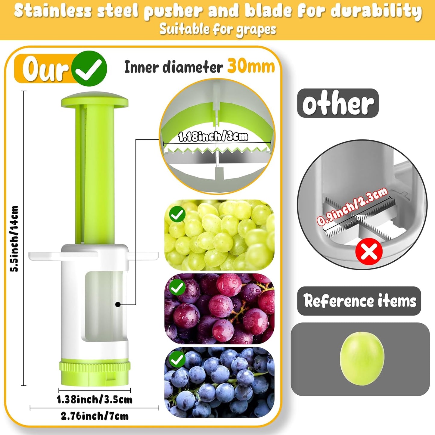 Skiennix Grapes Cutter for Toddlers - Safe Fruit & Veggie Slicer with Green CrossBlade Container