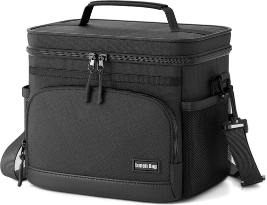Skiennix Insulated Lunch Bag - Soft Cooler Tote for Work, Office, Travel & Picnic | Black, 9L