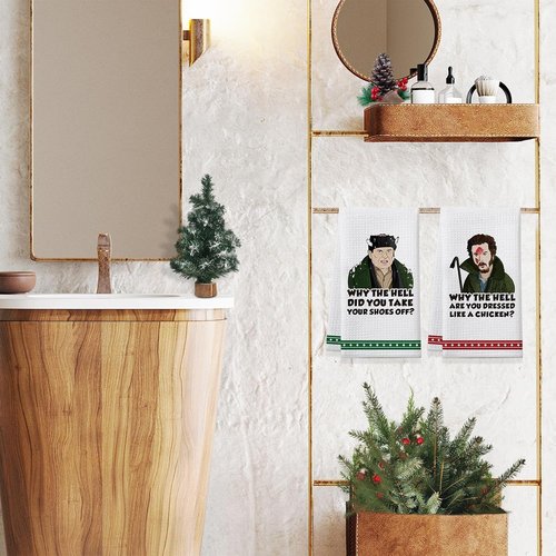 Home Alone | Funny Christmas Kitchen Towels - 2 Pack Holiday Dish Towels for Kitchen & Bathroom Decor
