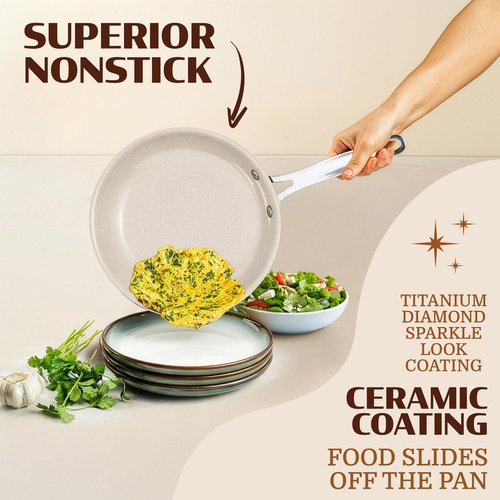 Granitestone Ceraluxe 20 Pc Ceramic Cookware Set Nonstick, Complete Pots and Pans Set Non Stick with 5 Pc Bakeware Set, Deep Frying Pan Set, & Steamer, Non Toxic PFOA Free, Oven & Dishwasher Safe