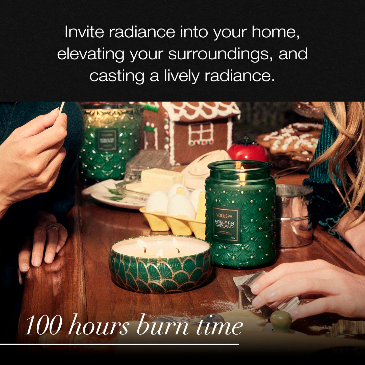 Voluspa Noble Fir Garland, Large Candle Jar, 18oz, Coconut Wax Blend, Christmas Scented Candles for Home, 100 Hour Burn Time, Handcrafted in The USA