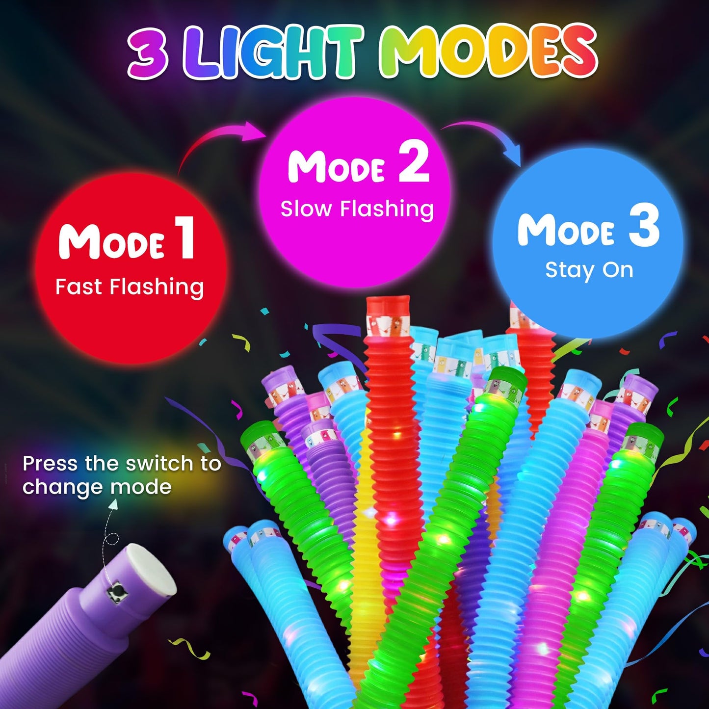 24 Pcs Large Glow Sticks for Kids,Christmas Light Up Pop Tubes Party Favors,Valentine Glow In The Dark Bulk Toys Classroom Supplies,Led Necklace Goodie Bag Stocking Stuffers Decor for Camping Dance