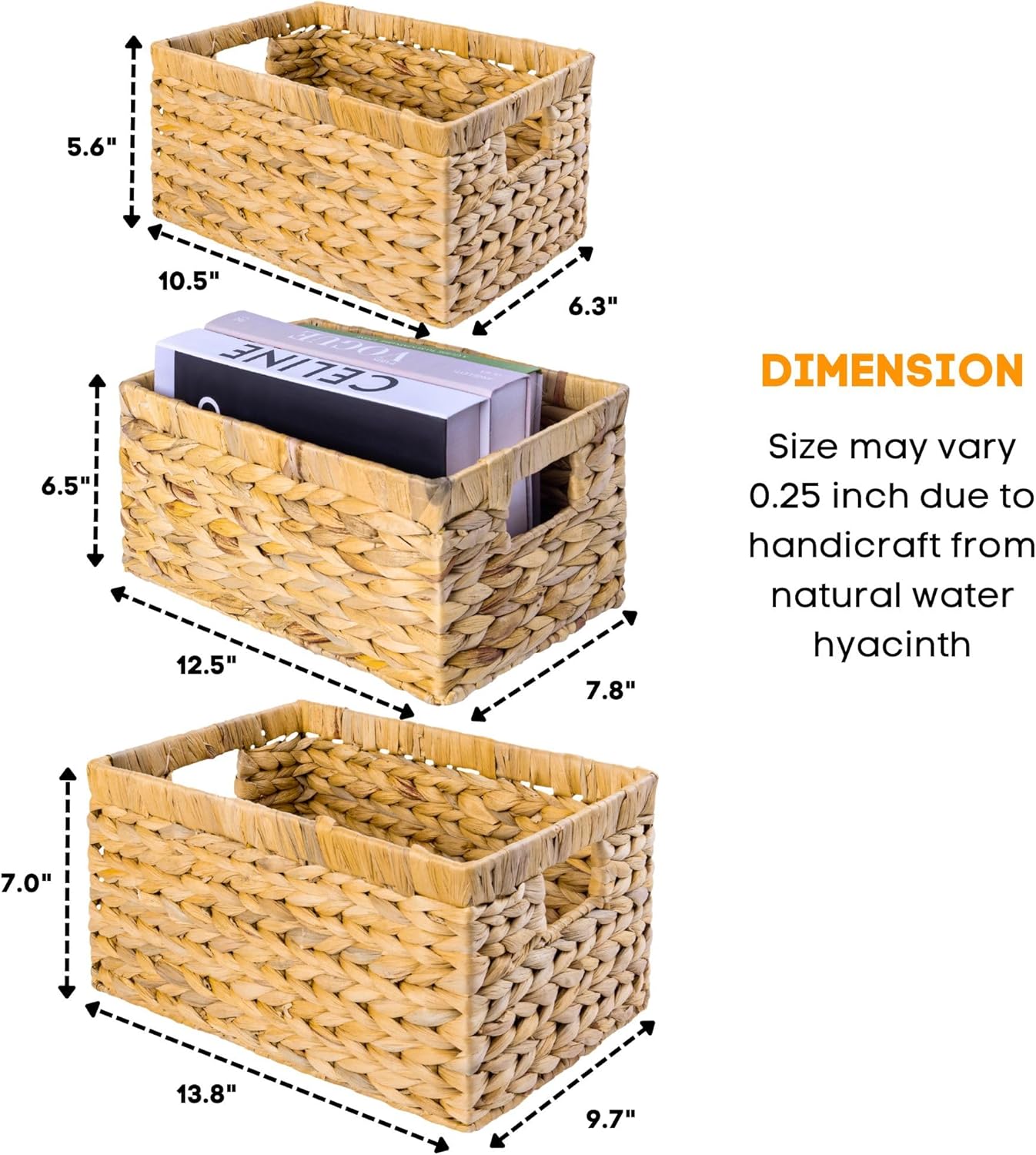 M4DECOR Water Hyacinth Storage Baskets - Handwoven Wicker Organizing Baskets for Shelves | Set of 6 (2 Sizes)